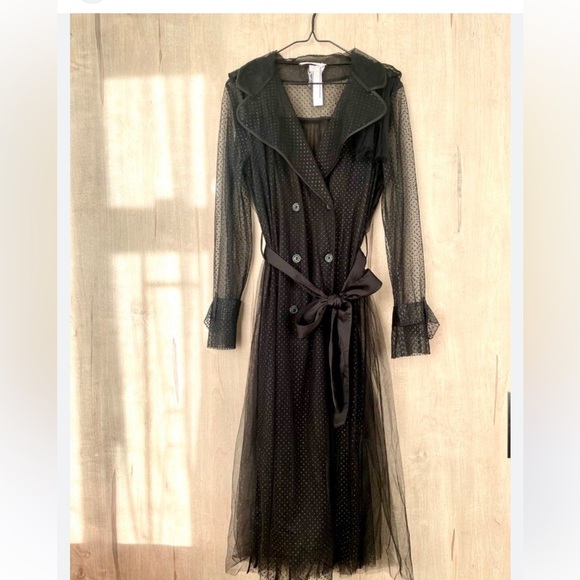 Victoria's Secret Black Sheer Trench Coat robe m/l nwt